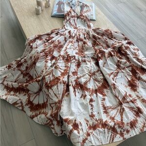 Anthropologie Brown and White Printed V Neck Maxi Dress